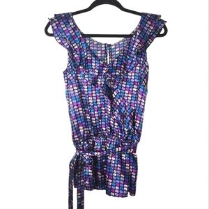 Suzy Shier Satin Colorful Print Top Size Large